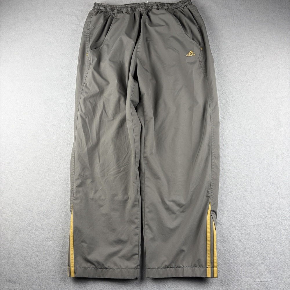 Vintage Y2K Adidas Track Pants Men's XL Gray Gold 3 Stripe Zip Leg 2001